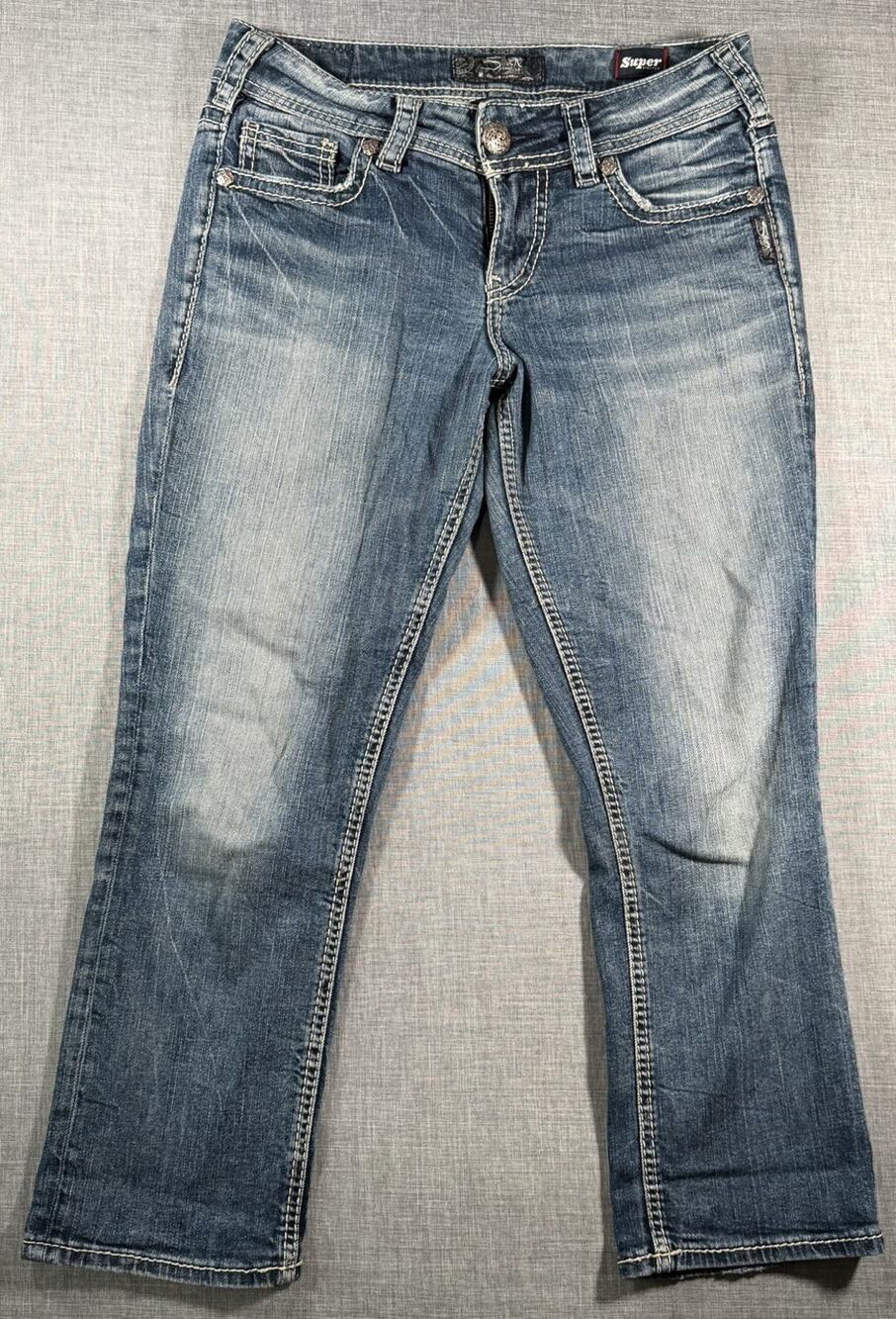 Silver Suki Super Mid Capri Jeans Womens 27/22 Stretch Blue Denim
